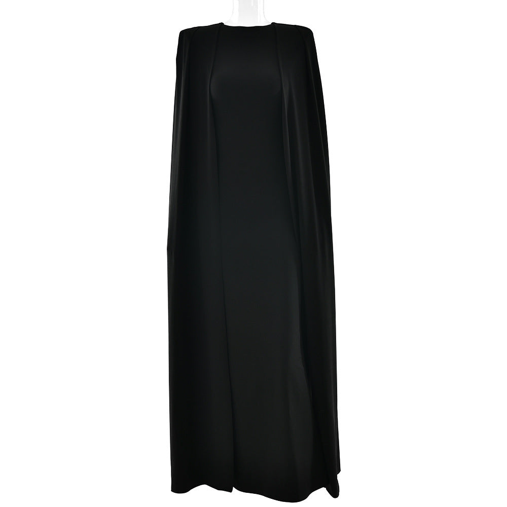 Robe longue plissée à col rond