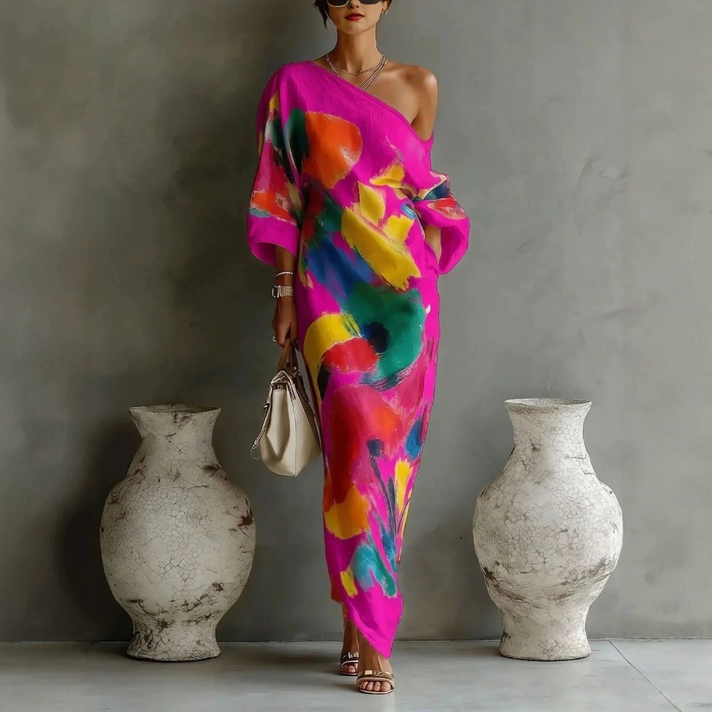 Ensemble robe et pantalon imprimés style français