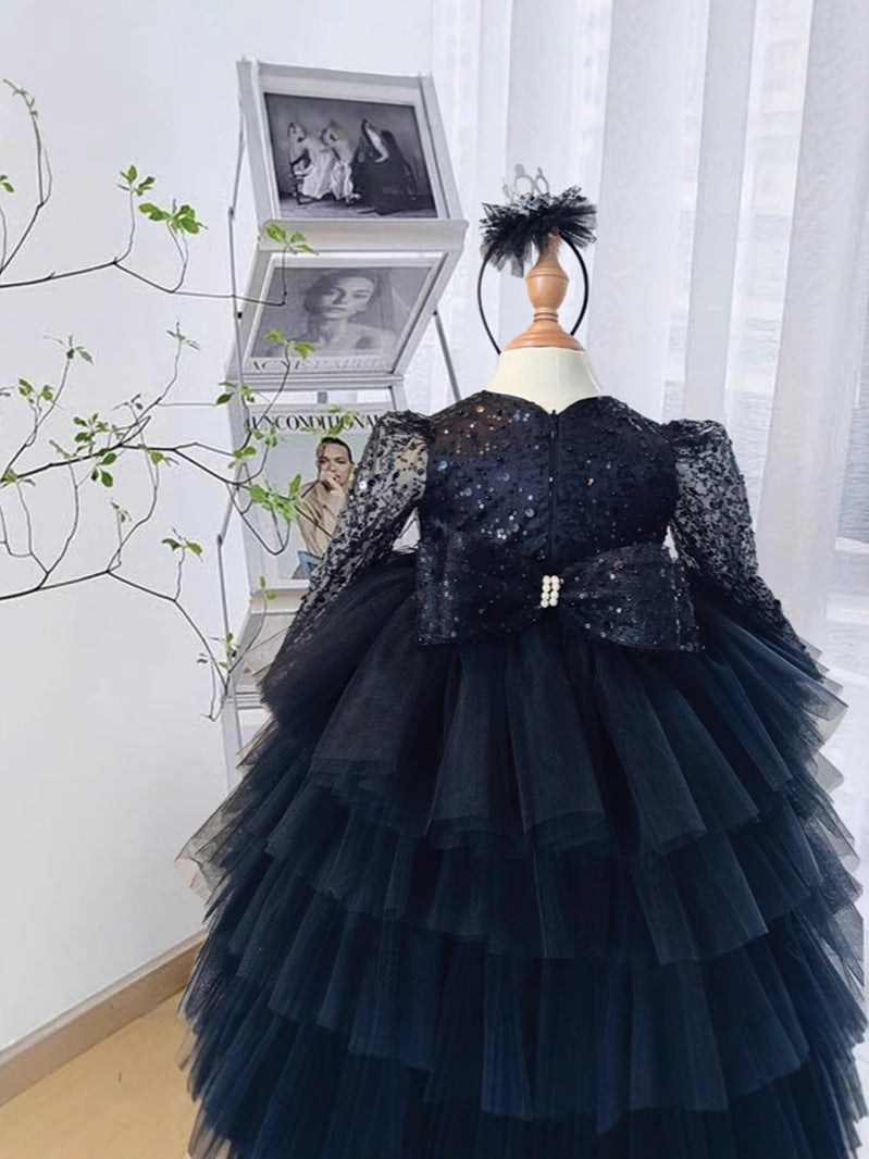 Robe de performance princesse noire pour filles