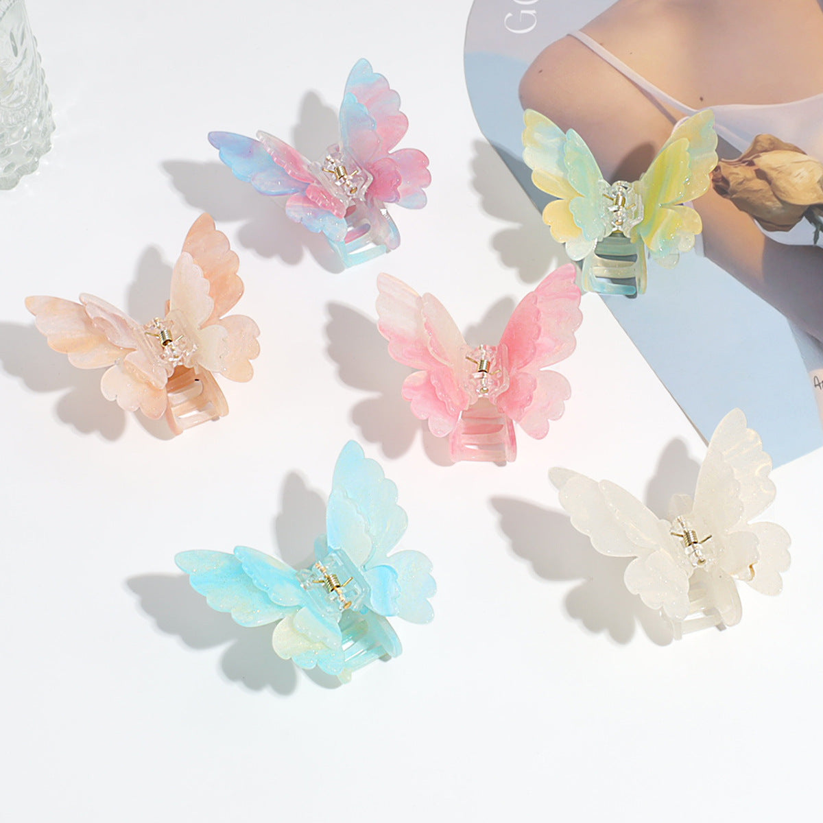 Pince a cheveux papillon double couche a degrade nacre