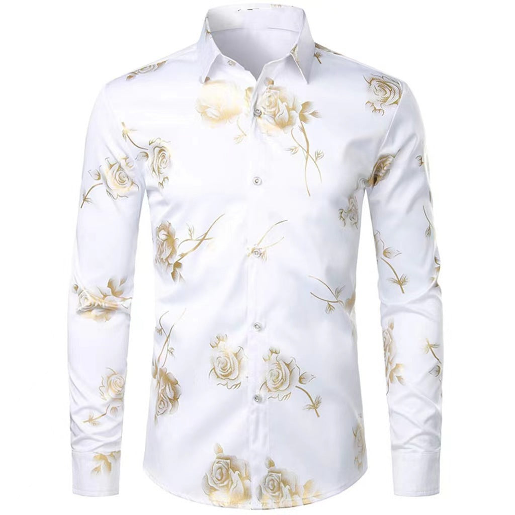 Chemise à manches longues pour homme à imprimé floral