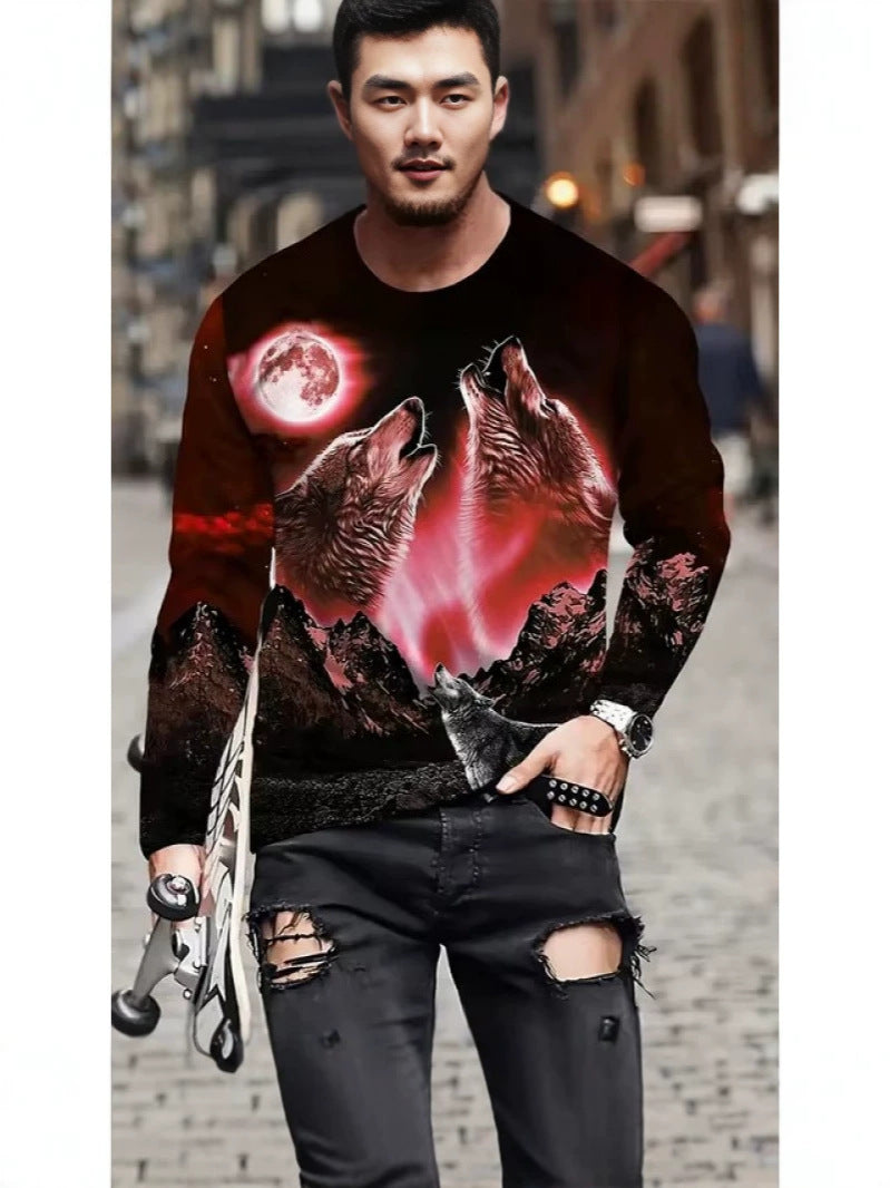 T-shirt homme manches longues à col rond avec impression numérique 3D