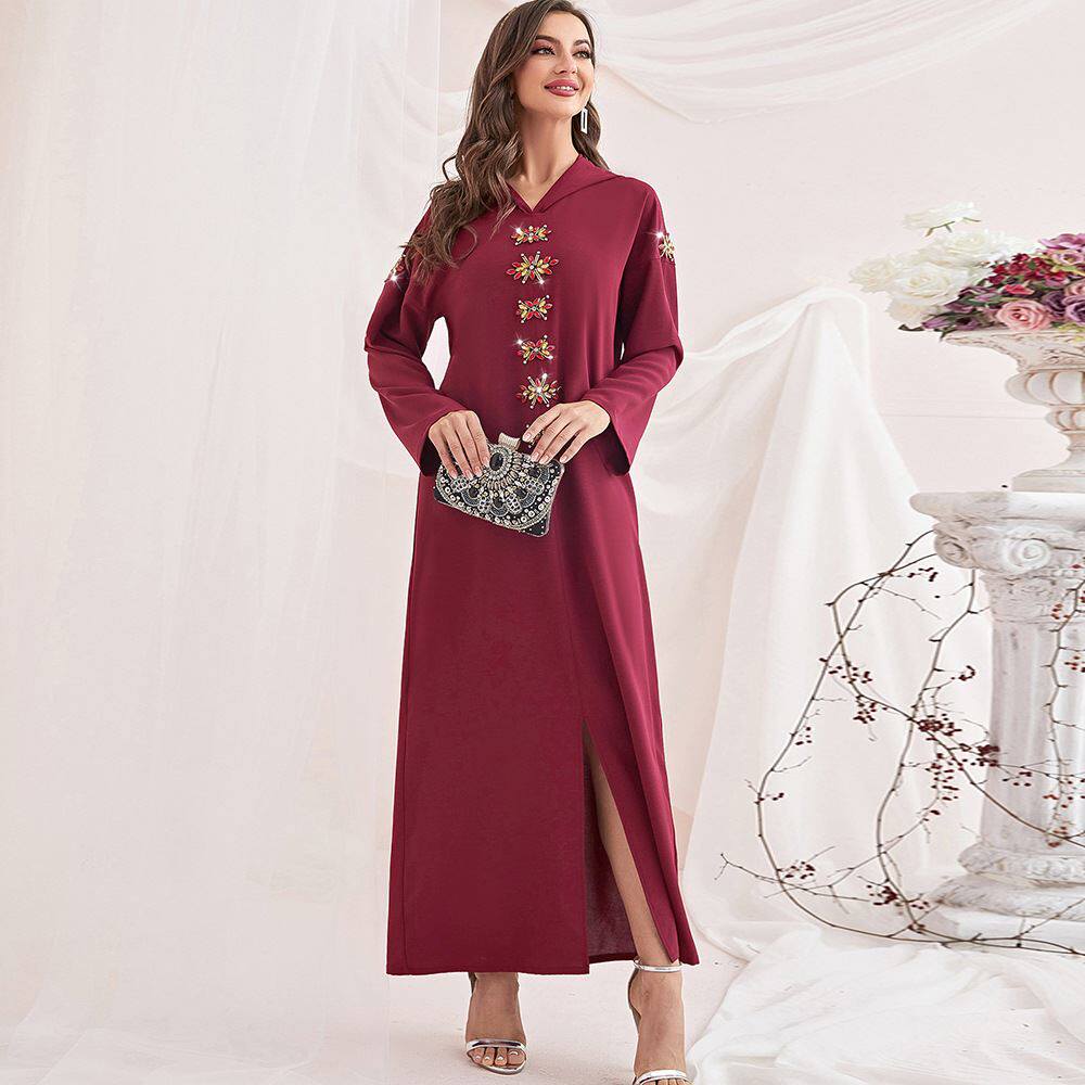 Robe longue à capuche bordeaux