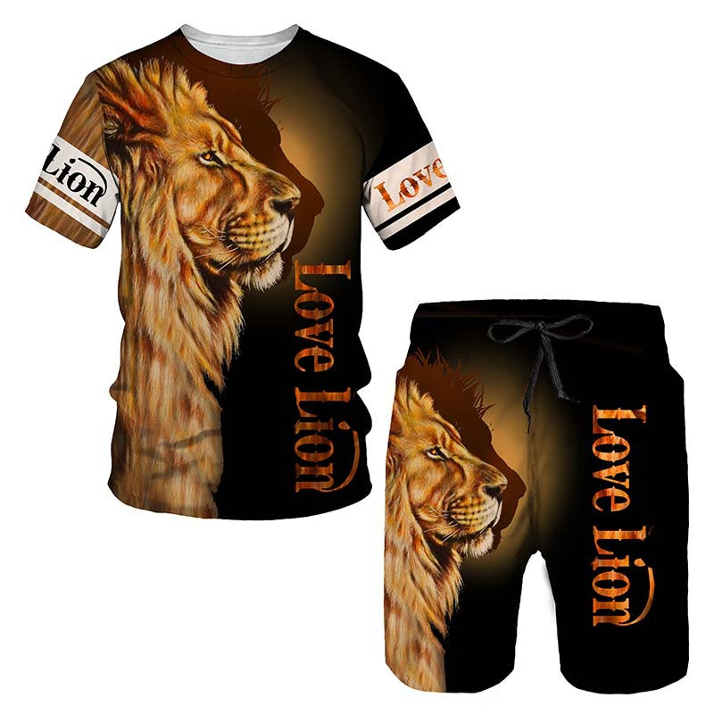 Ensemble de vêtements de sport pour hommes avec imprimé lion 3D