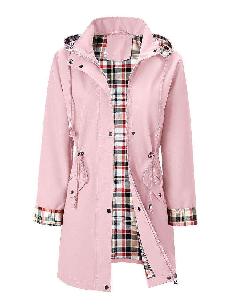 Trench-coat à capuche pour femme, imperméable et coupe-vent