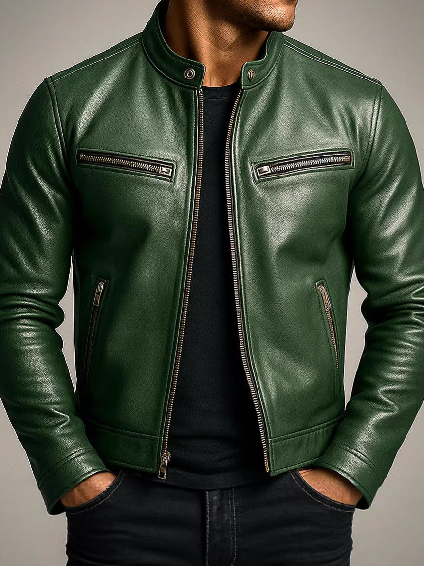 Veste Homme en Cuir PU à Col Montant