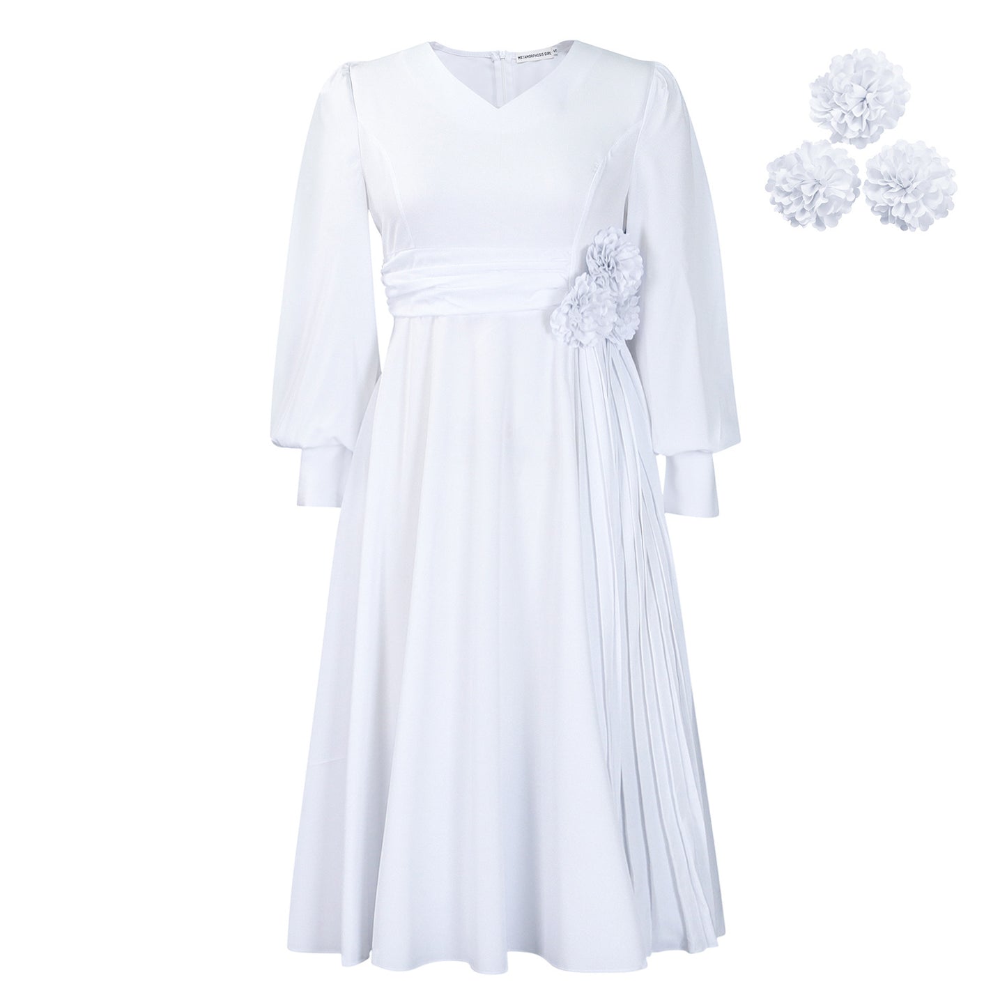 Habit :Robe midi élégante de coupe trapèze à manches lanternes