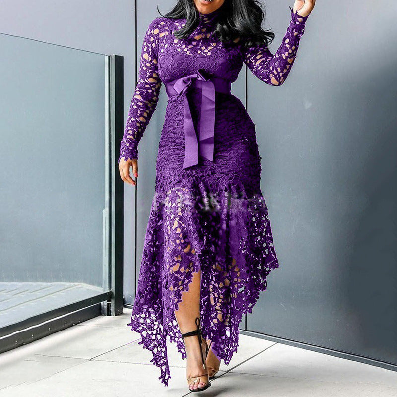 Robe à manches longues en dentelle ajourée