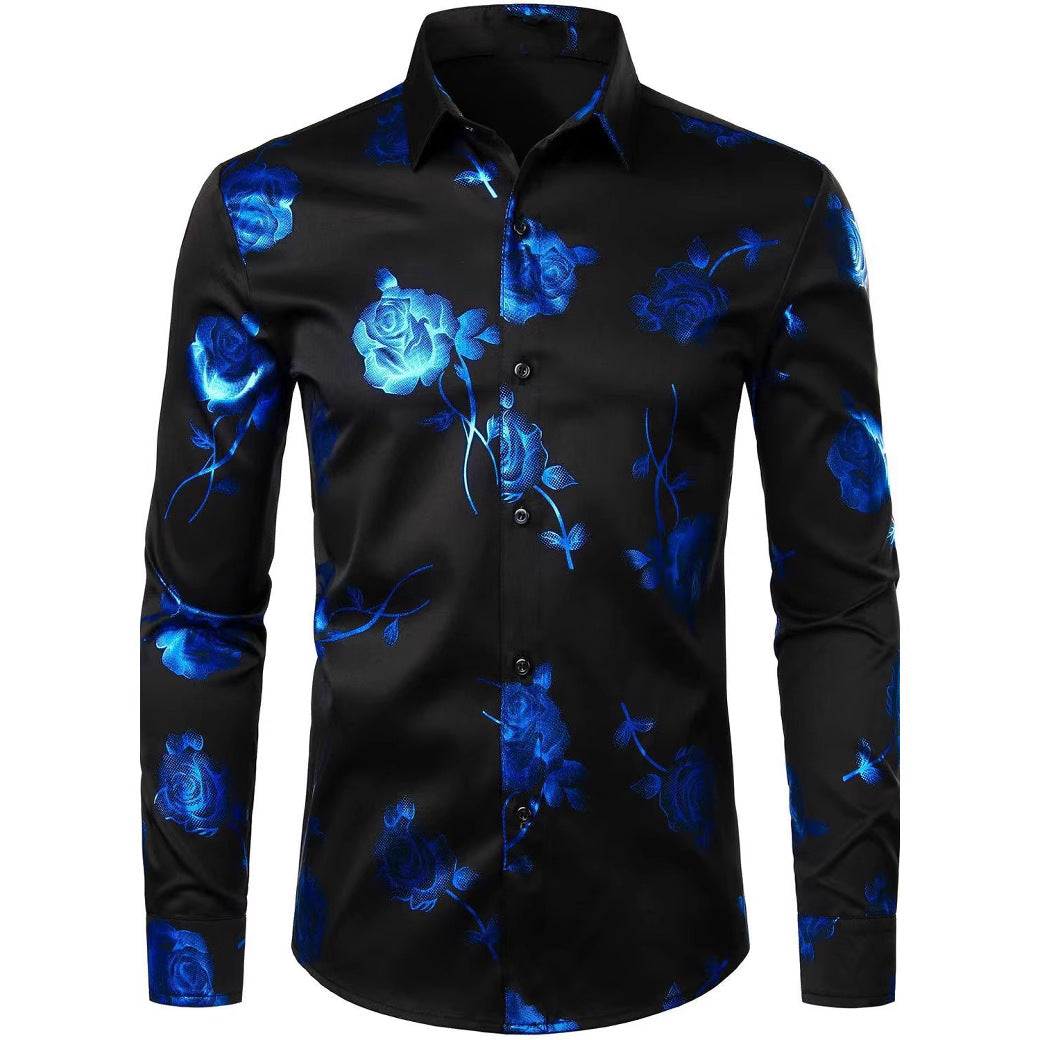 Chemise à manches longues pour homme à imprimé floral