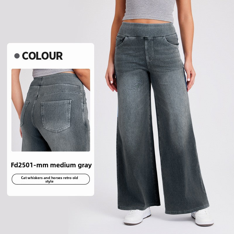 Pantalon en denim large à taille haute pour femme