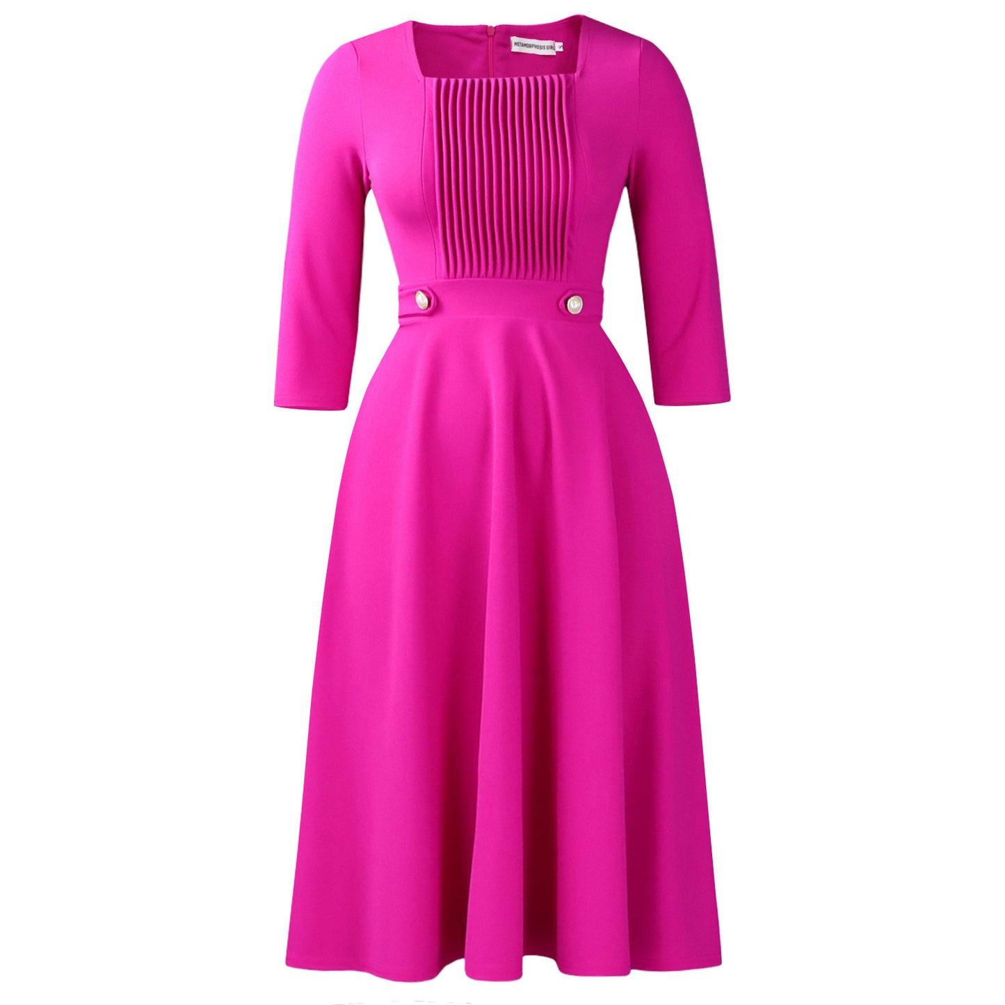 Robe plissée à taille haute et col carré pour femme