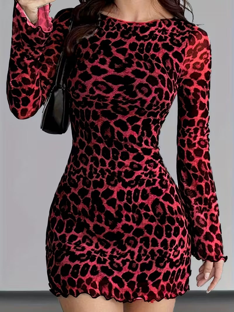 Robe Femme en Mesh avec Imprimé Léopard
