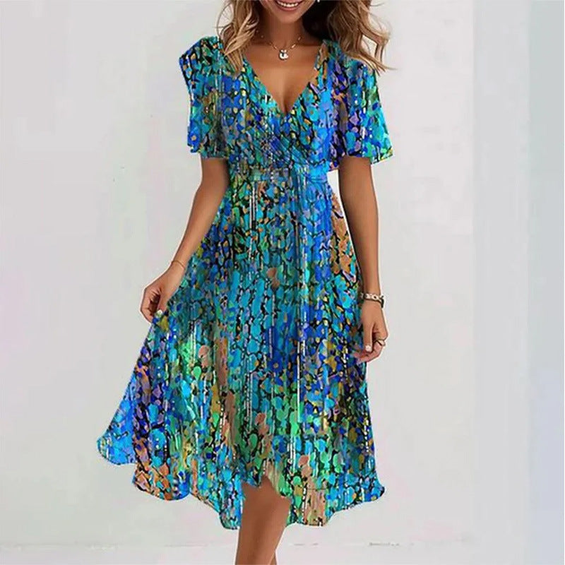 Robe trapèze à imprimé floral et col en V