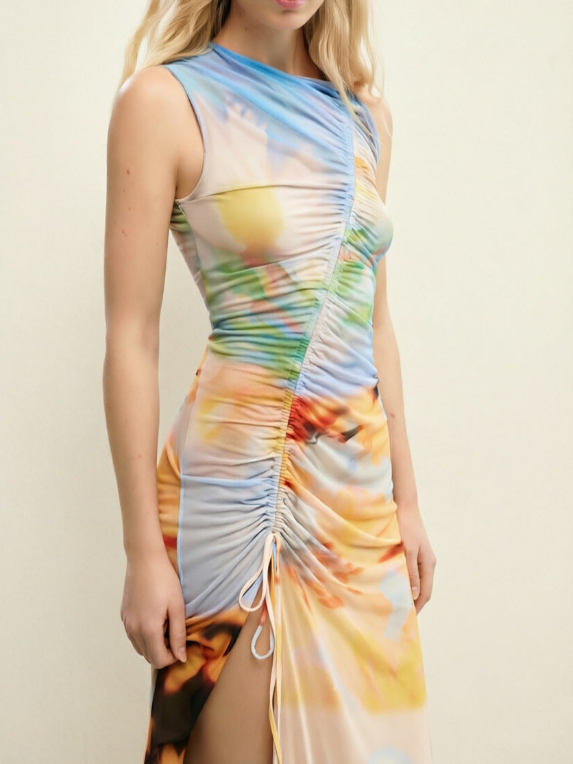 Robe moulante à imprimé dopamine d'été