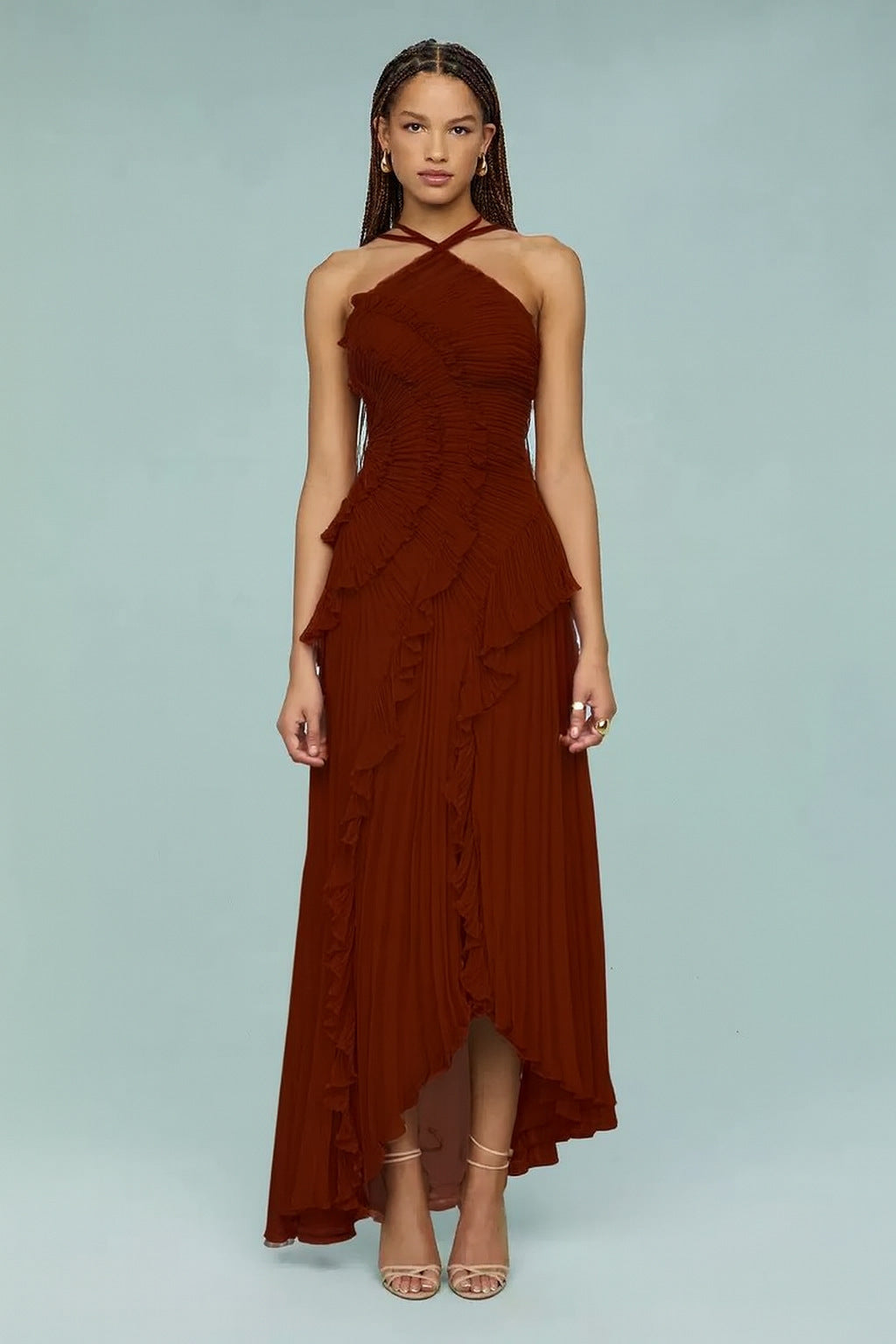 Robe d'été plissée à col licou et dos nu