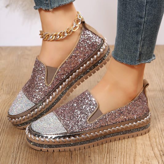 Chaussures :Mocassins décontractés pour femmes avec strass et semelle épaisse