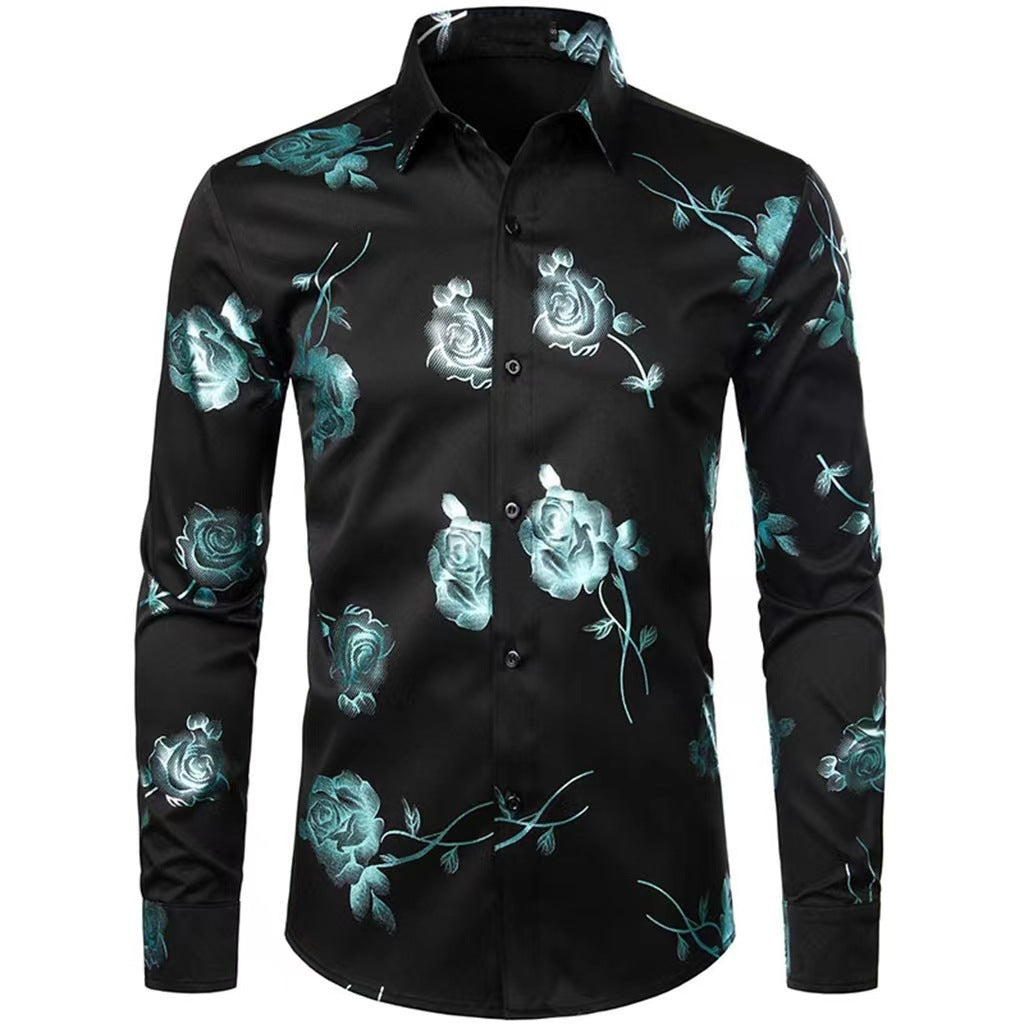 Chemise à manches longues pour homme à imprimé floral