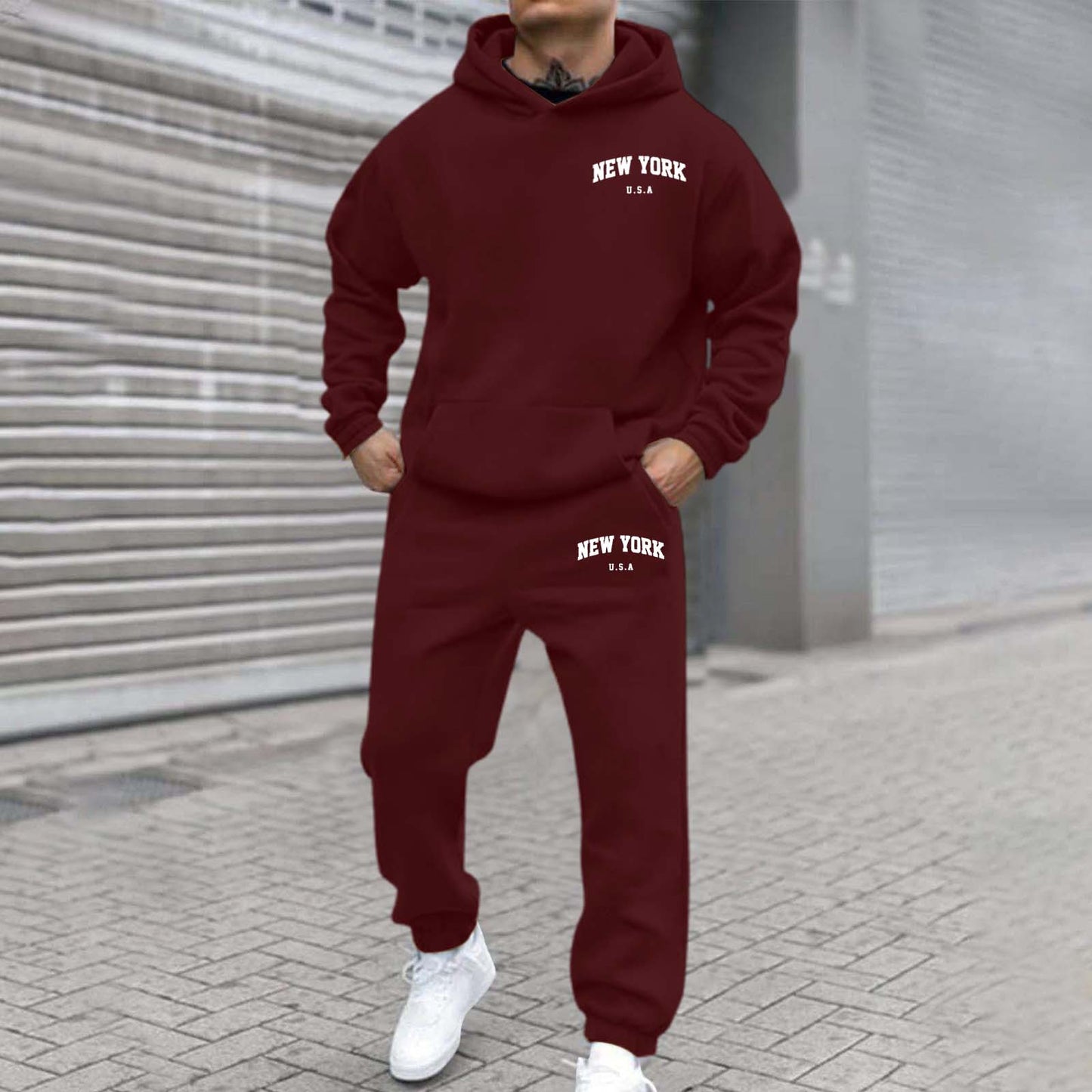 Habit :Sweat-shirt a capuche imprime en velours et pantalon de survetement