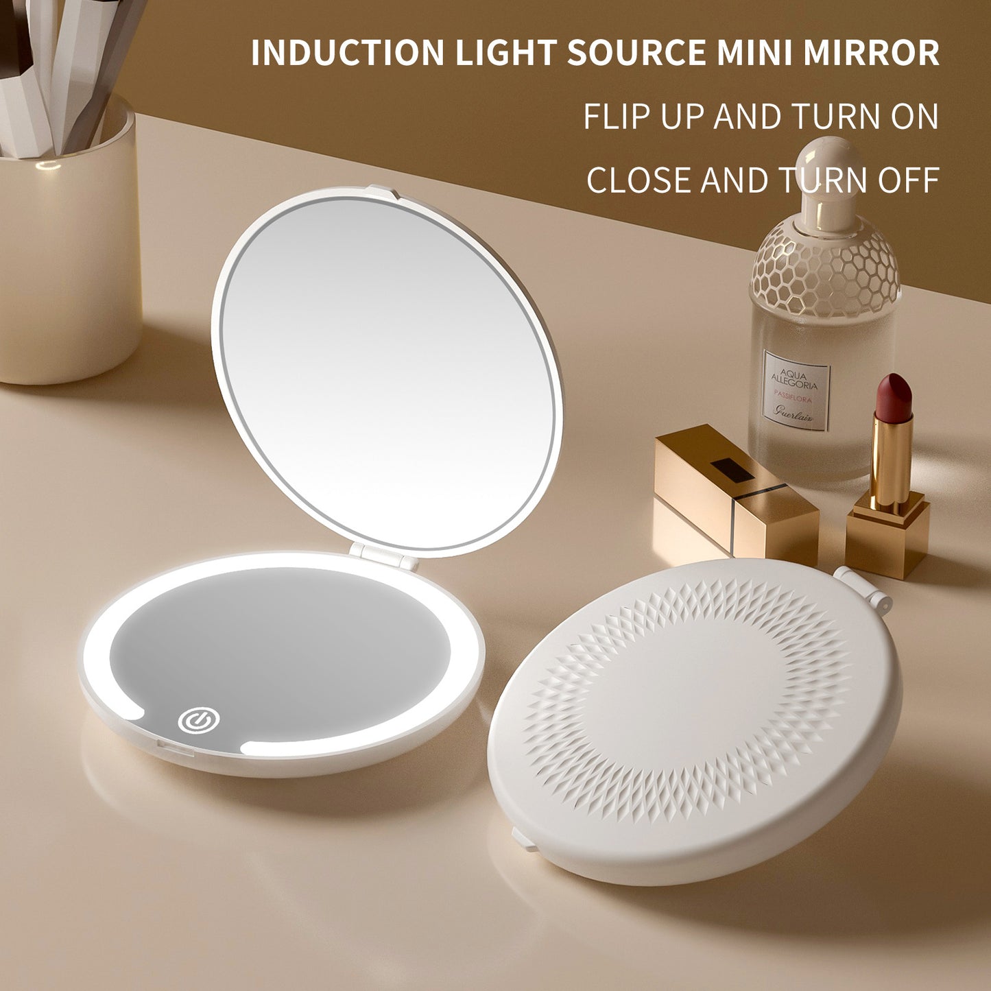 Miroir de maquillage portable à LED avec loupe