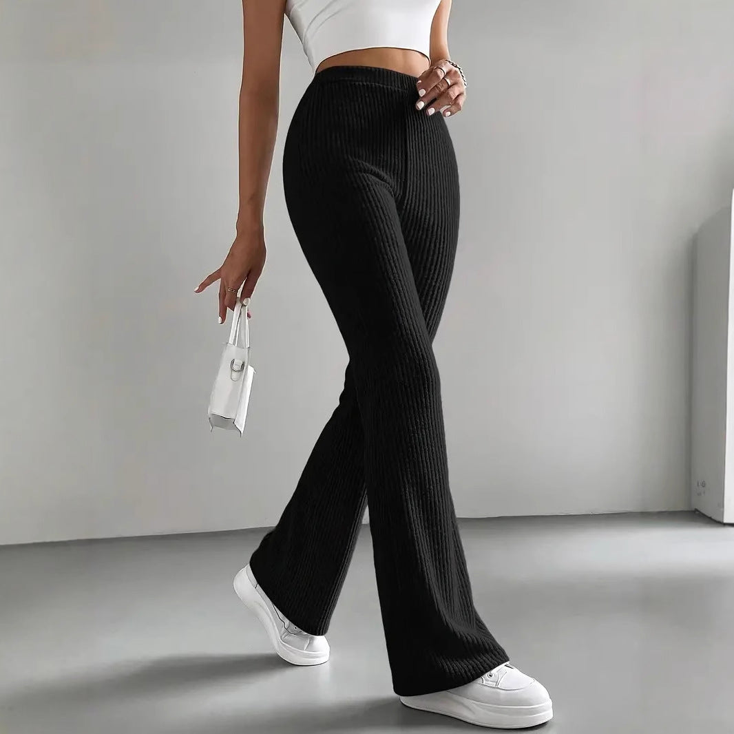 Pantalon évasé pour femmes, pantalon en tricot côtelé uni décontracté