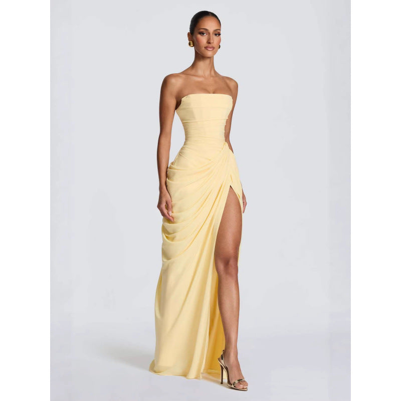 Robe bustier asymétrique plissée