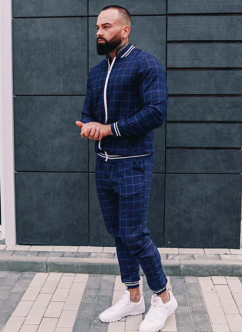 Ensemble veste et pantalon à carreaux pour homme, style sport décontracté