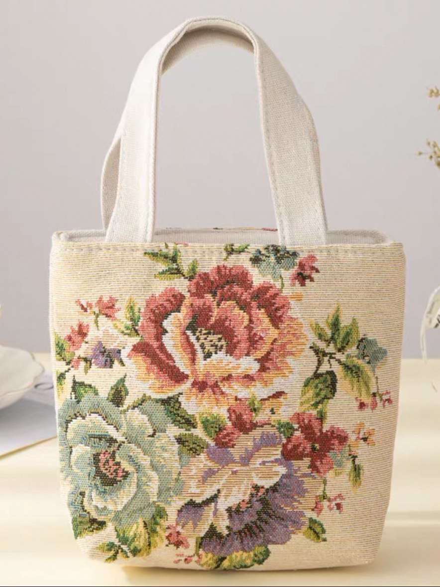 Sac à main en toile brodée double face