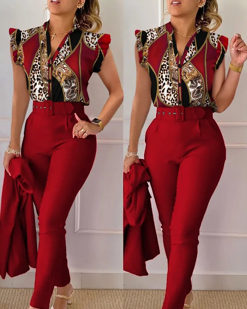 Ensemble haut et pantalon imprimé lotus tendance