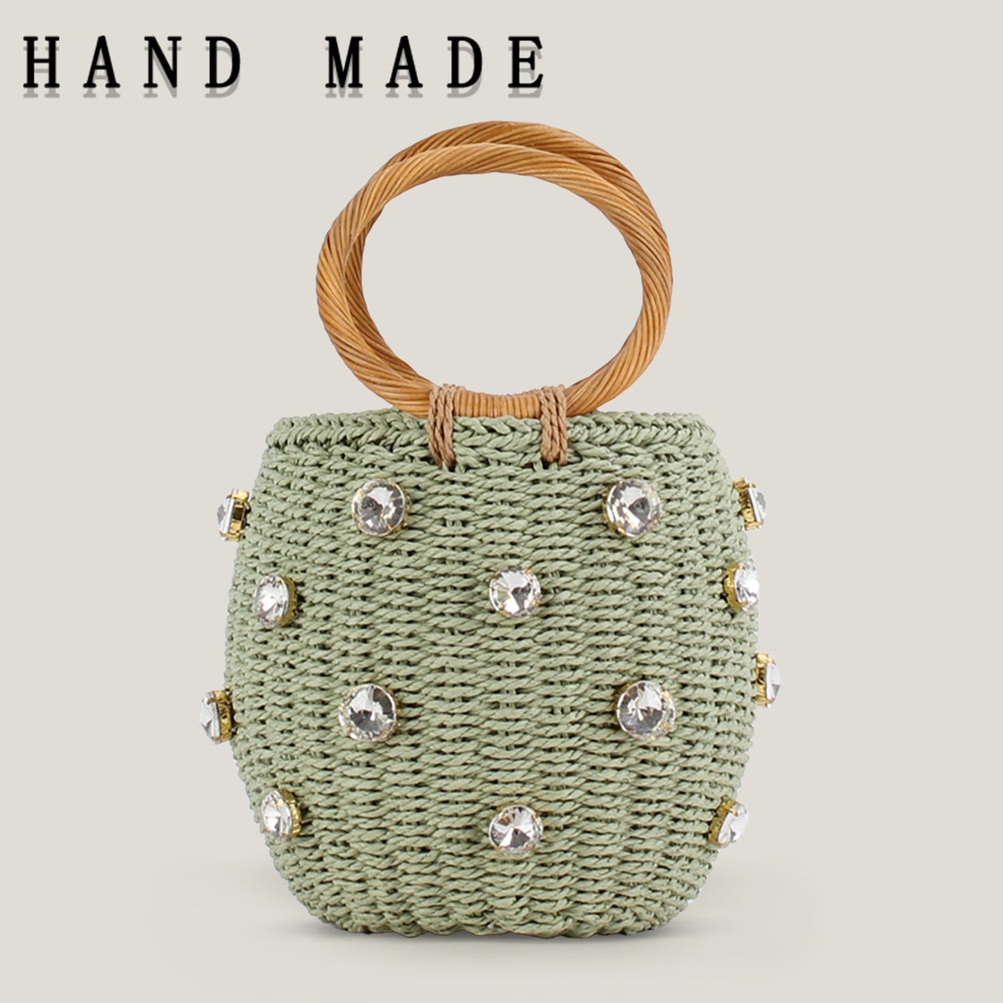 Sac cylindrique à main tissé en losange