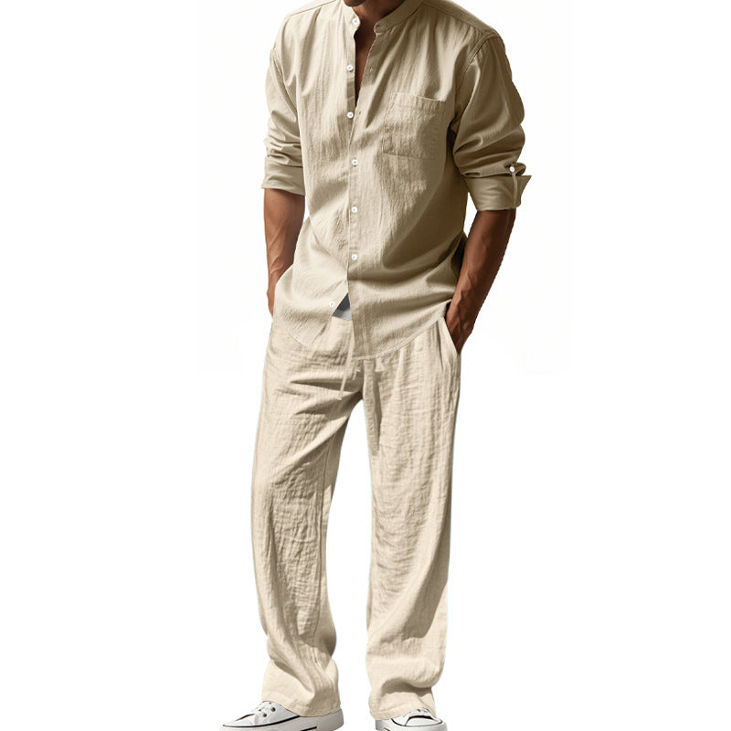 Ensemble chemise et pantalon décontracté en lin pour homme