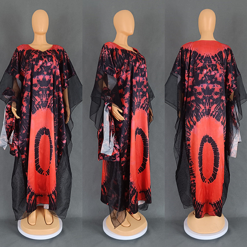 Habit :Robe longue en maille à imprimé ethnique africain avec foulard