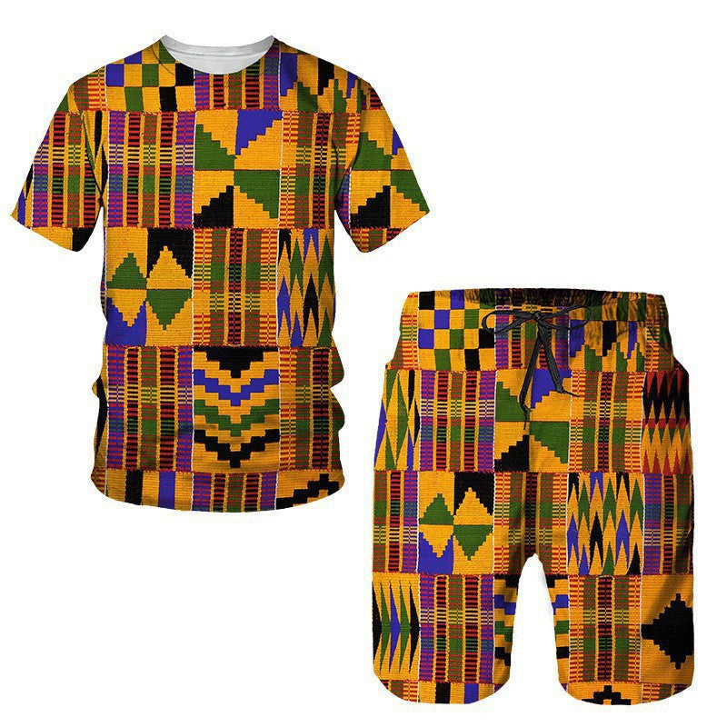 Ensemble T-shirt à manches courtes et short pour hommes en tissu africain