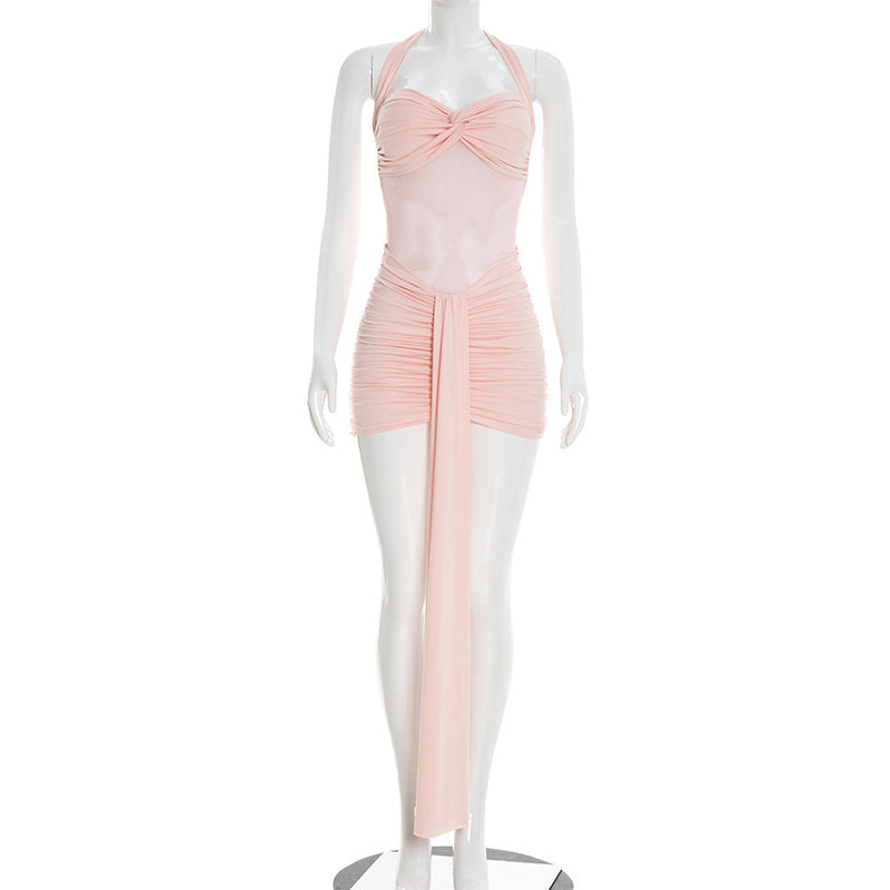Robe courte dos nu en maille unie pour femme