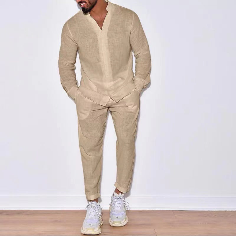 Ensemble deux pièces pour homme (pantalon et haut) en coton, style décontracté et fonctionnel, manches longues, pour l'automne (destiné à l'exportation).