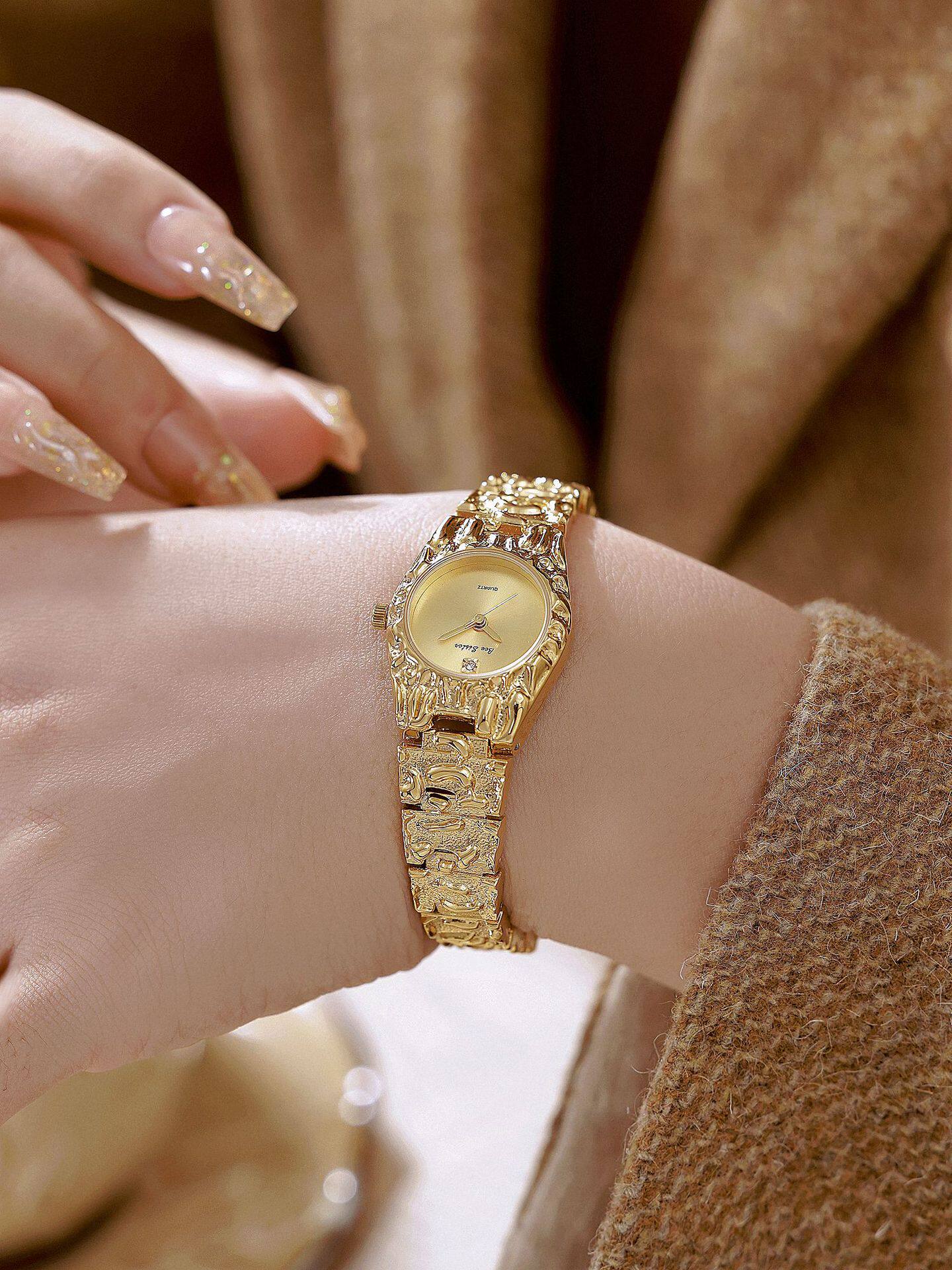 Montre quartz vintage pour femmes avec bracelet en alliage