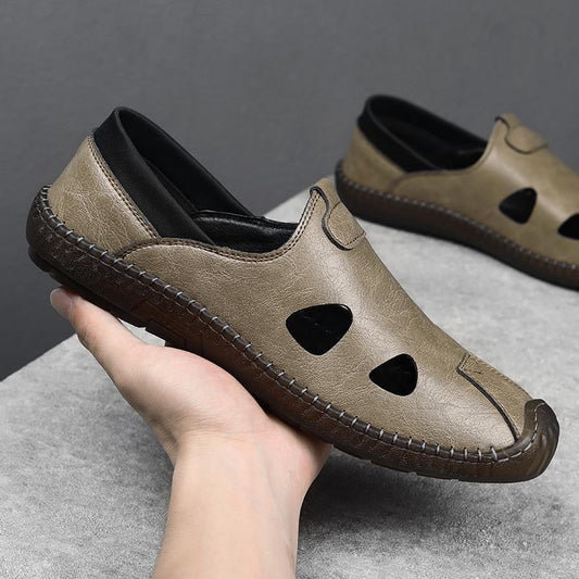 Chaussures de conduite décontractées en cuir respirant pour hommes
