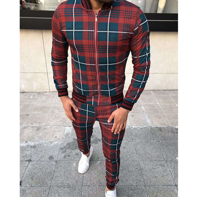 Ensemble veste et pantalon à carreaux pour homme, style sport décontracté