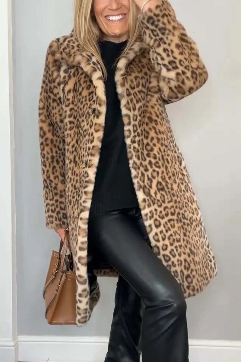 Manteau mi-long en peluche à imprimé léopard style western tendance automne/hiver