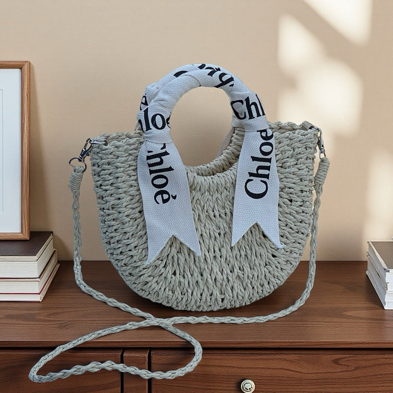 Sac bandoulière demi-cercle en corde de papier tissée à la main