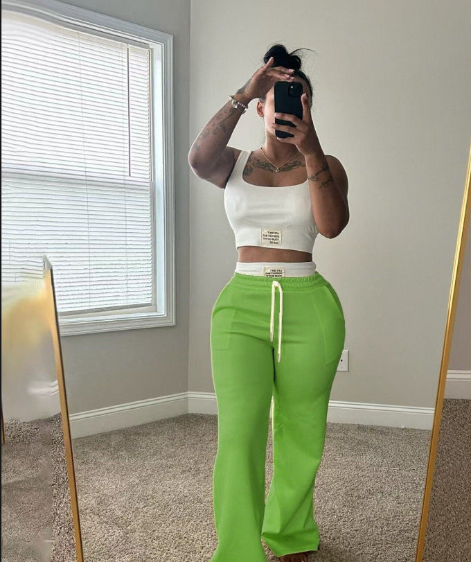 Ensemble gilet et pantalon à taille double, coupe large et bloc de couleurs