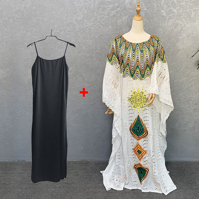 Habit :Robe en coton brodée ajourée pour femme