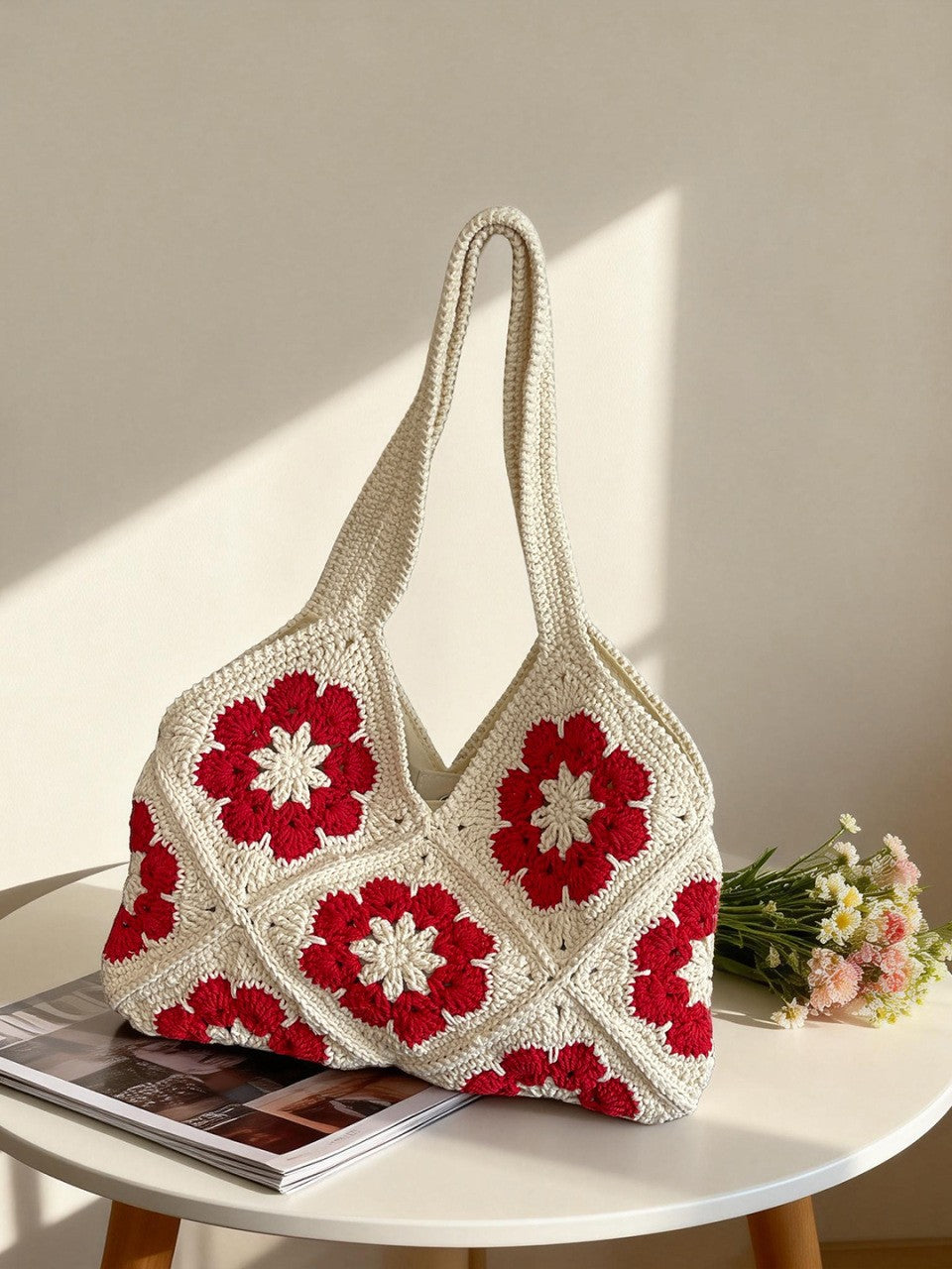 Sac bandoulière fait main en corde de coton crochetée