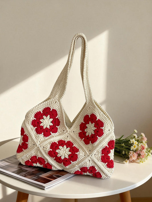 Sac bandoulière fait main en corde de coton crochetée