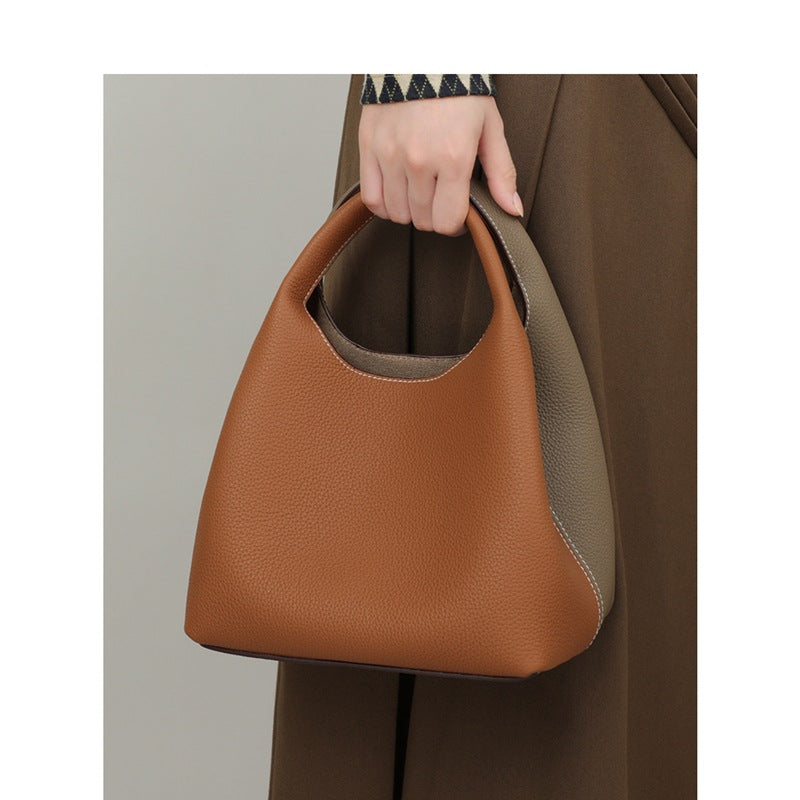 Sac à main seau en cuir véritable pour femme