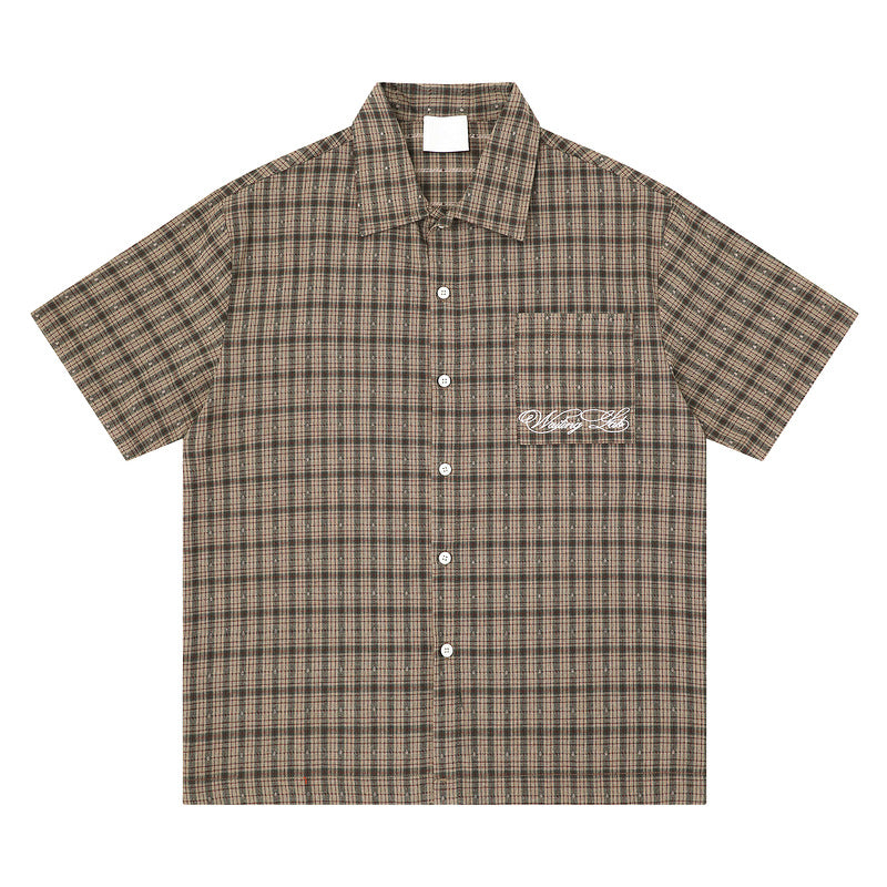 Chemise rétro à carreaux pour homme à manches courtes