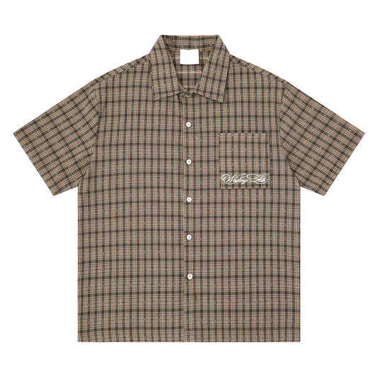 Chemise rétro à carreaux pour homme à manches courtes