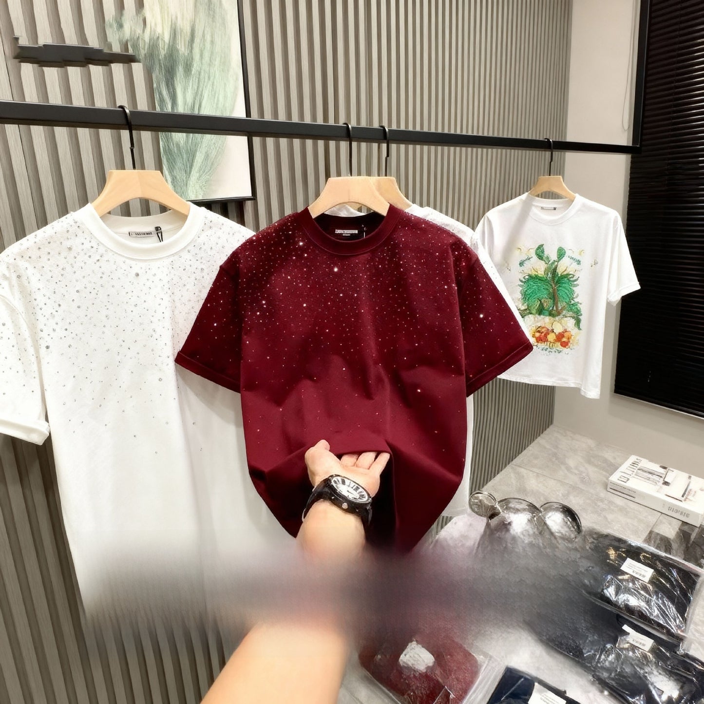 T-shirt Homme à Manches Courtes avec Strass