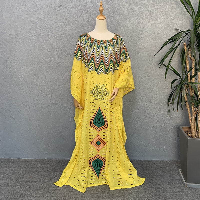 Habit :Robe en coton brodée ajourée pour femme