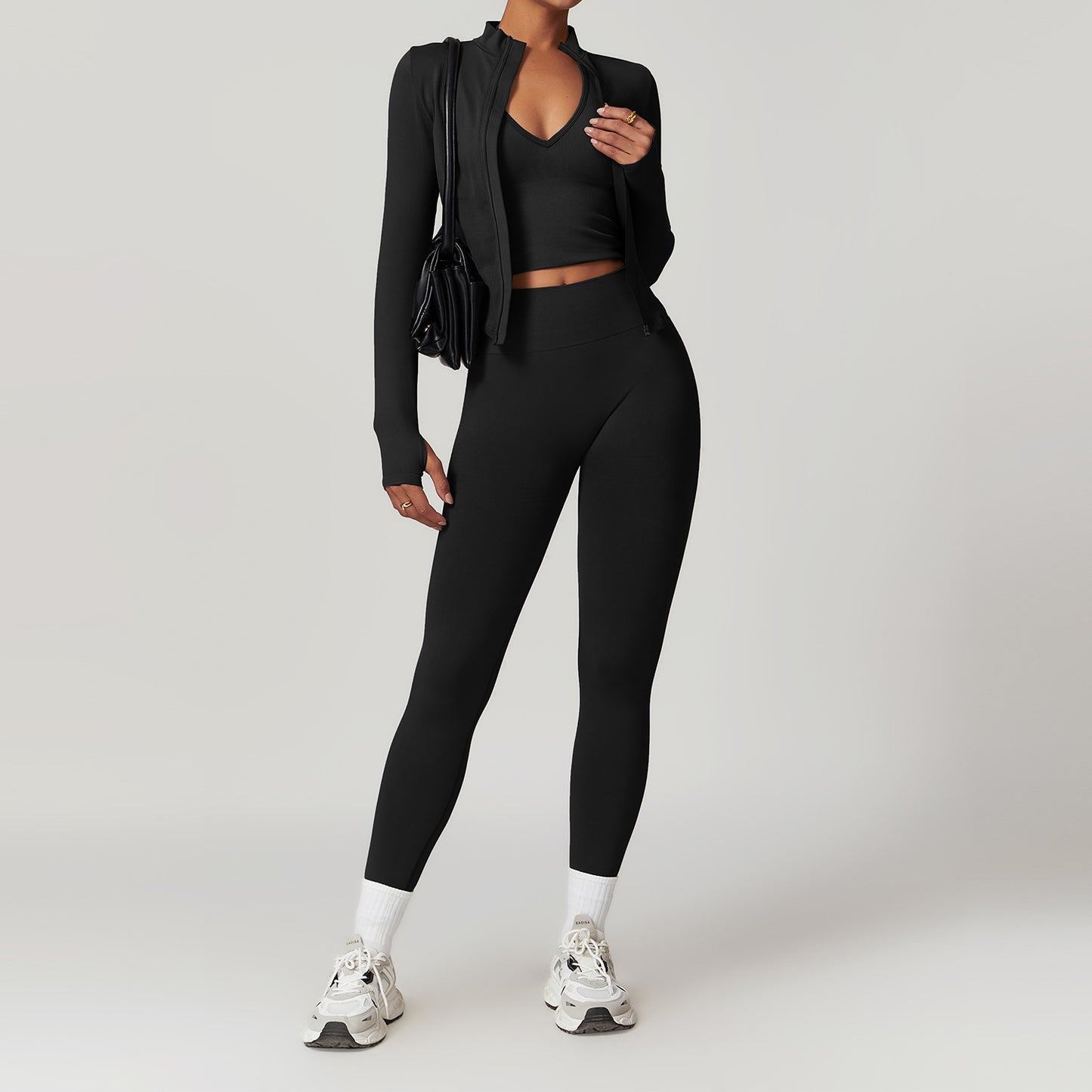 Ensemble de yoga dos nageur sans coutures avec taille côtelée