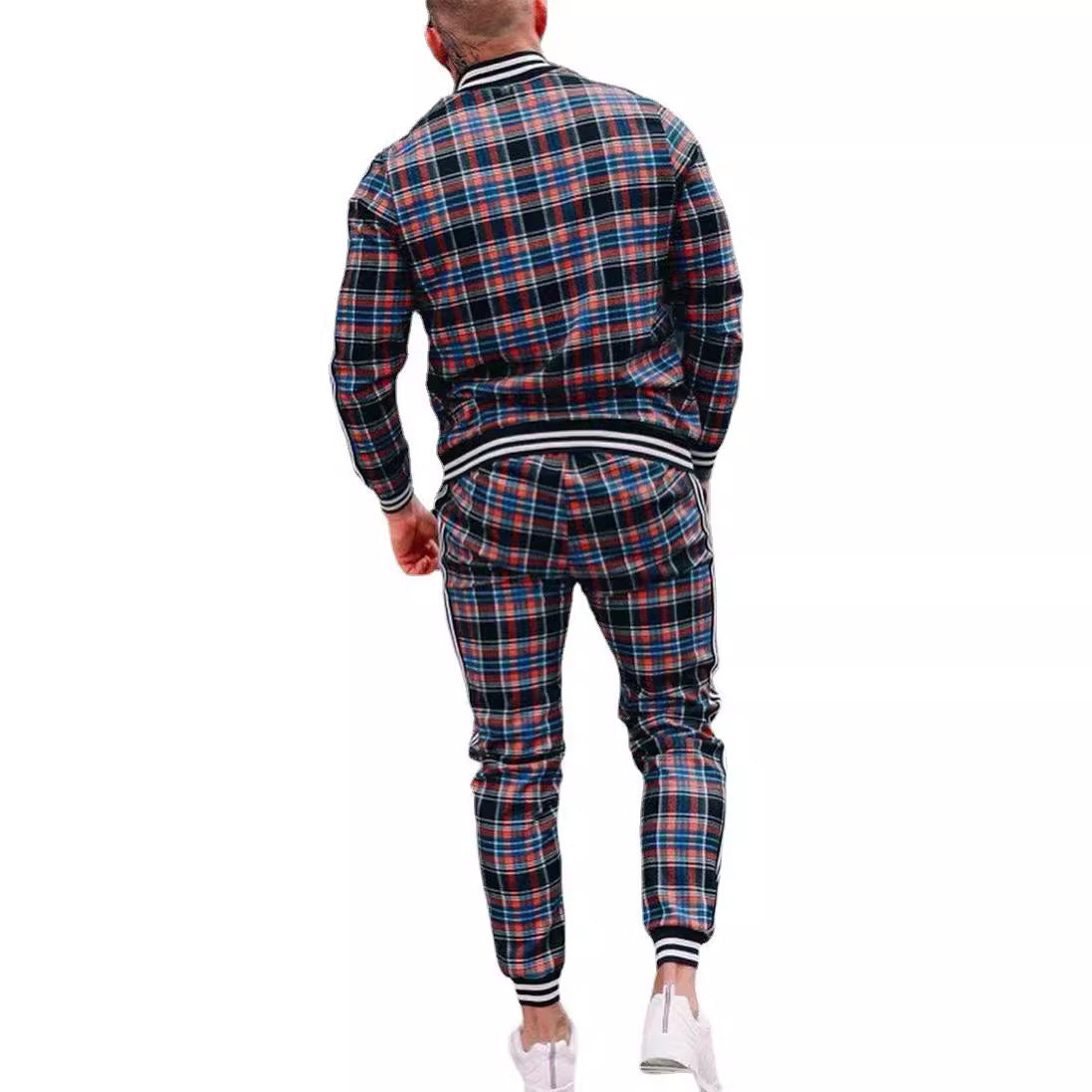 Ensemble veste et pantalon à carreaux pour homme, style sport décontracté